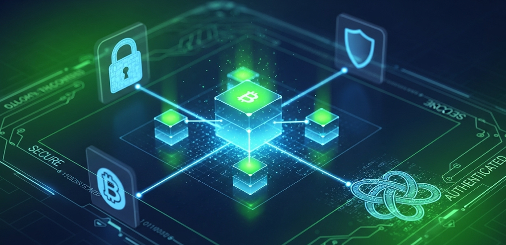 플랫폼 보안. 블록체인 인증과 데이터 암호화 강조, 세련된 디지털 보안 그래픽